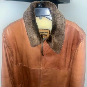 Robert Comstock Italian leather men’s jacket with lamp fur